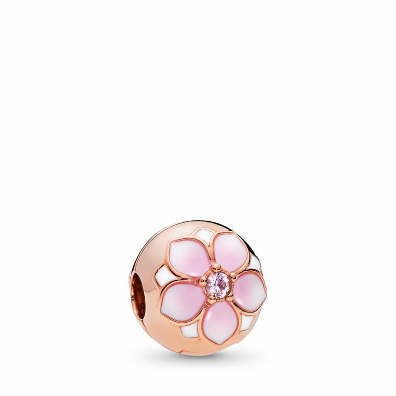 Pandora Rose™ Magnolia Bloom Clip Ireland - Pandora Rose/Enamel/Pink/Crystal - 259713OHY